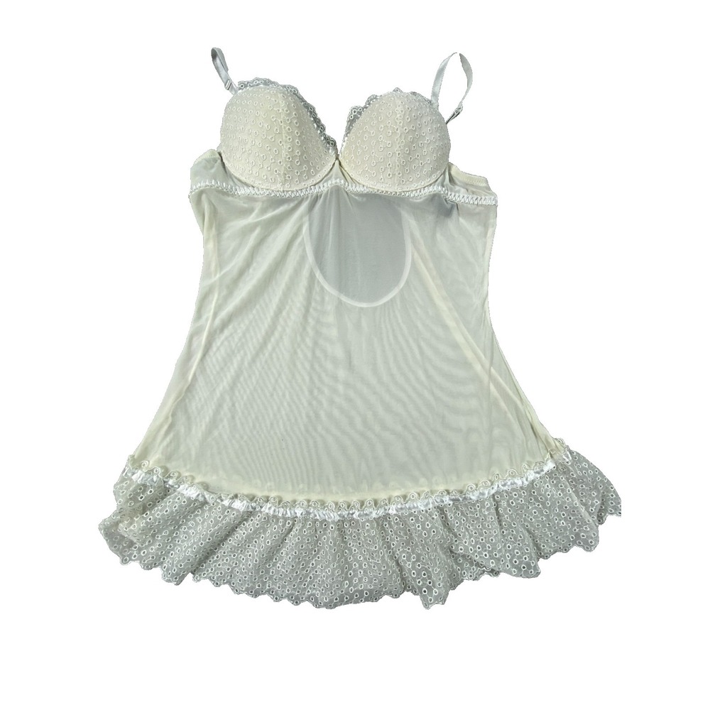 Madison Intimates Lingerie Chemise Womens Large Ivory Lace Eyelet Mesh Padded